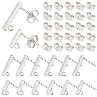 80Pcs 2 Size Rectangle 304 Stainless Steel Stud Earring Findings STAS-SC0008-55-1