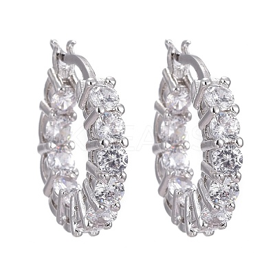 Brass Micro Pave Clear Cubic Zirconia Hoop Earrings EJEW-K083-42P-1