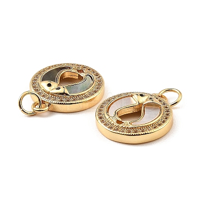 Brass Cubic Zirconia with Shell Pendants KK-K342-08G-1