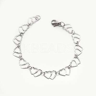 Tarnish Resistant 304 Stailess Steel Heart to Heart Link Chain Bracelets BJEW-N280-12P-1