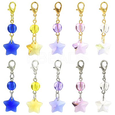 50Pcs Glass & Acrylic Star Pendant Decorations HJEW-FS00046-1