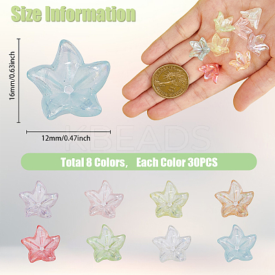 240Pcs 8 Colors Transparent Acrylic Bead Caps OACR-FH0001-050-1