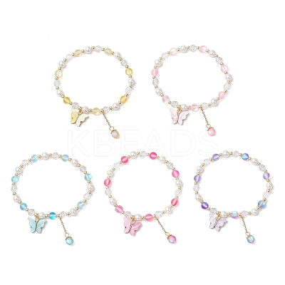 5Pcs Frosted Dyed Synthetic Moonstone & Shell Pearl Round Beads Stretch Bracelets BJEW-JB11822-1