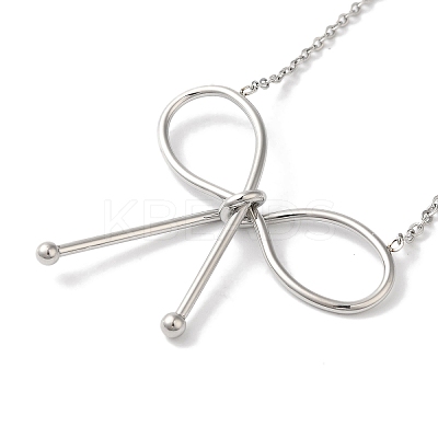 Non-Tarnish 304 Stainless Steel Cable Chain Bowknot Pendant Necklaces NJEW-Z041-02P-01-1