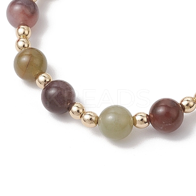 3Pcs Natural Aquamarine & Rose Quartz & Amethyst & Indian Agate & White Jade Imitation Morganite Round Beaded Bracelets BJEW-JB11933-1
