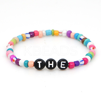 Rainbow Acrylic & Glass Beads Stretch Bracelets BR6645-2-1