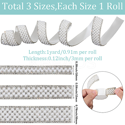 3 Yards 3 Styles Self-adhesion ABS Imitation Pearl with Rhinesatone Hotfix Rhinestone DIY-CY0001-88-1