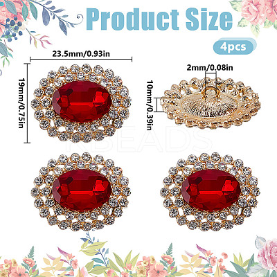 4Pcs 1-Hole Alloy Glass Shank Buttons FIND-DR0001-99D-1