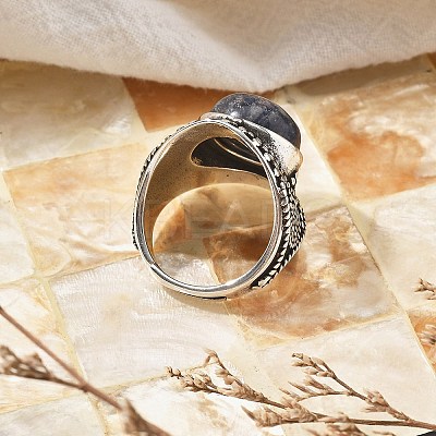 Natural Sodalite Adjustable Rings RJEW-I108-03AS-16-1