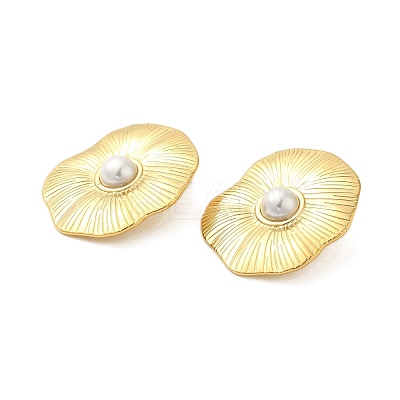 304 Stainless Steel Shell Pearl Flower Stud Earrings for Women EJEW-U020-21G-1