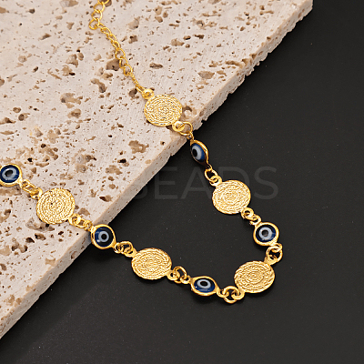 Vintage Beach Brass Coin Blue Evil Eye Link Chain Anklets for Women MD8802-1