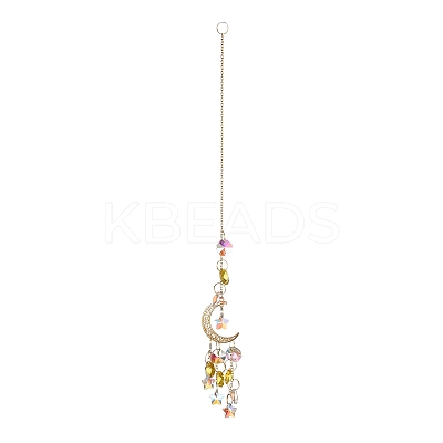 Moon & Star Glass Hanging Suncatchers HJEW-I011-03G-1