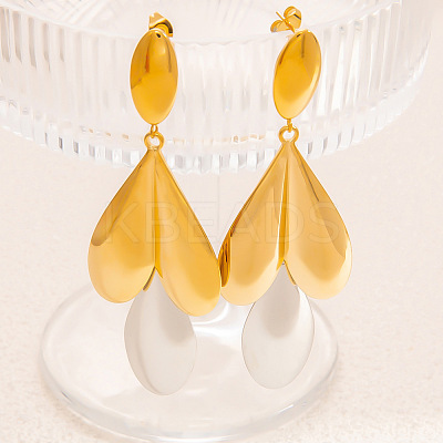 304 Stainless Steel Two Tone Dangle Stud Earrings EJEW-M104-01B-PG-1