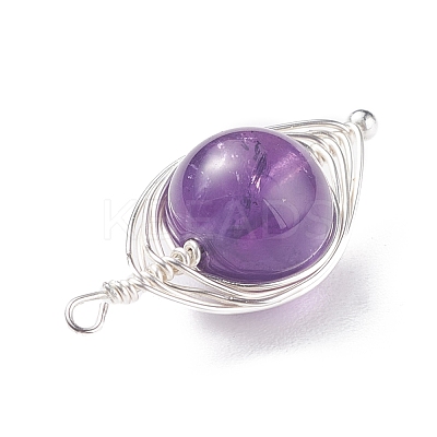 Natural Stone Copper Wire Wrapped Connector Charms PALLOY-JF01377-01-1