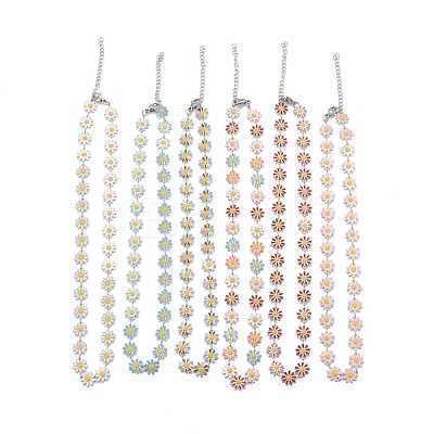 Enamel Daisy Link Chain Necklace NJEW-P220-01P-1