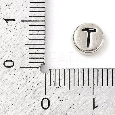 925 Sterling Silver Flat Round with Letter Beads STER-G044-01AS-T-1