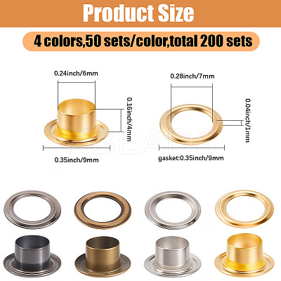 200 Sets 4 Colors Iron Grommet Eyelet Findings SCRA-GF0001-10A-03-1