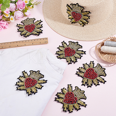 6Pcs Embroidery Beading Felt Cloth Iron On/Sew On Patches with Paillette PATC-HY0002-06-1