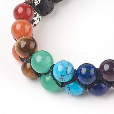 Chakra Natural Lava Rock Braided Bead Bracelets BJEW-O164-A09-1