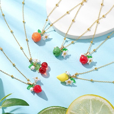 6Pcs 6 Styles Resin Fruit Pendant Necklaces NJEW-JN05204-1