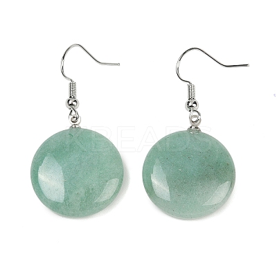 Natural Green Aventurine Flat Round Dangle Earrings EJEW-D188-03P-03-1