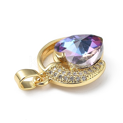 Real 18K Gold Plated Rack Plating Brass Micro Pave Clear Cubic Zirconia Pendants KK-C015-20G-05-1