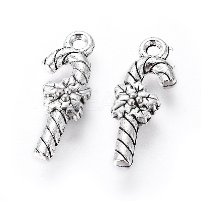 Tibetan Style Alloy Christmas Crutch Pendants LS-TIBEP-GC161-AS-RS-1