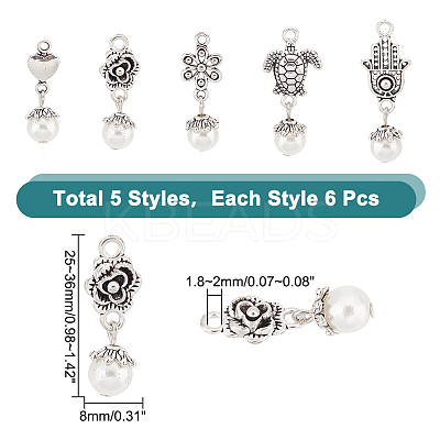6 Sets Acrylic Imitated Pearl Pendants FIND-AR0003-37-1