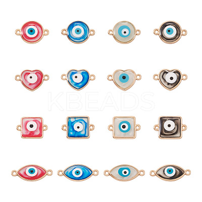 32Pcs 16 Styles Evil Eye Zinc Alloy Epoxy Resin Connector Charms ENAM-TA0001-33-1