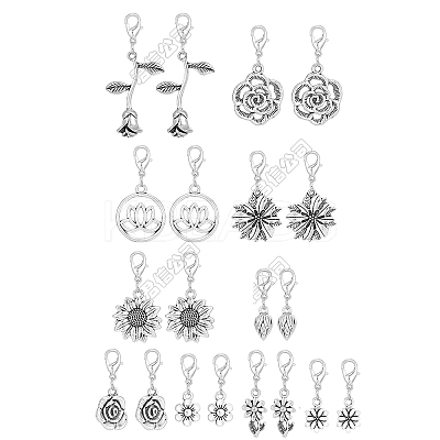 20Pcs 10 Styles Flower Alloy Pendant Decorations HJEW-JM03416-1