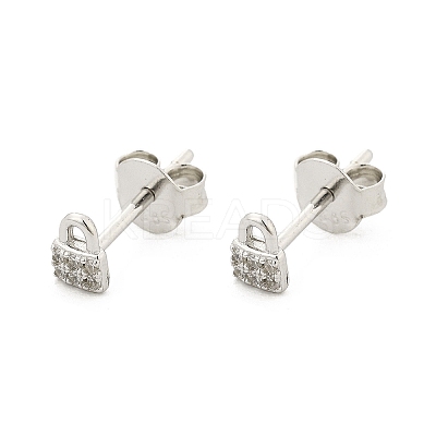 Lock 925 Sterling Silver Micro Pave Clear Cubic Zirconia Stud Earrings for Women EJEW-K307-03A-P-1