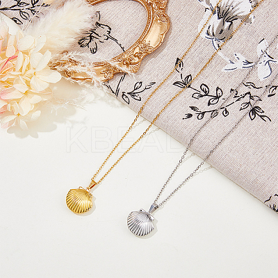 2Pcs 2 Colors Stainless Steel Shell Shape Locket Pendant Necklaces Set NJEW-FI0001-28-1