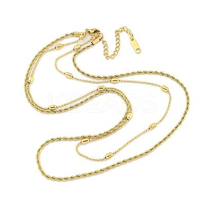 Ion Plating(IP) 304 Stainless Steel Pave Clear Cubic Zirconia Column Double Layer Necklaces NJEW-S426-02G-1