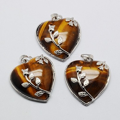 Heart Natural Tiger Eye Pendants X-GP356-7-1