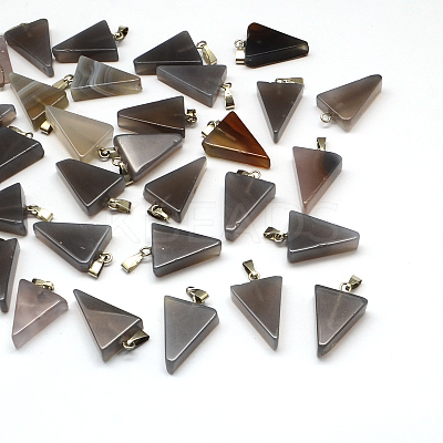 Triangle Natural Grey Agate Pendants G-Q356-09-1