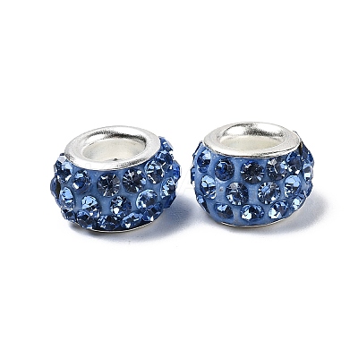 Polymer Clay Rhinestone European Large Hole Beads with Silver Color Plated Brass Cores FPDL-R002-08-1