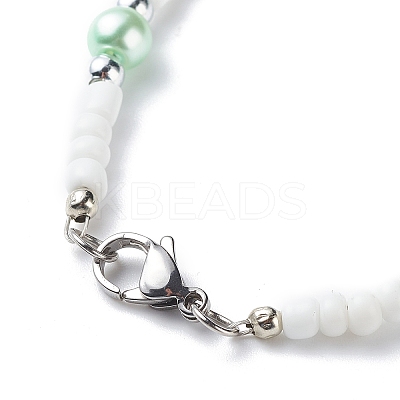 Plastic & Glass Pearl & Seed Beaded Bracelet and Necklace SJEW-JS01255-1
