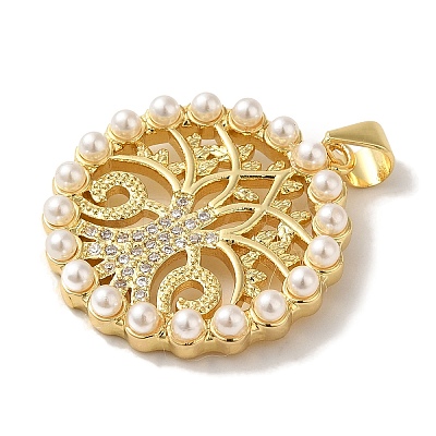 Rack Plating Brass Micro Pave Clear Cubic Zirconia Pendants KK-P267-04C-G-1