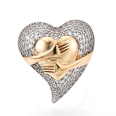 Brass Micro Pave Cubic Zirconia Adjustable Open Cuff Rings for Women RJEW-N051-05GP-1