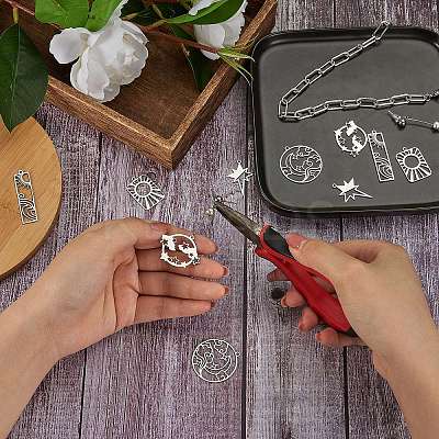 12Pcs 6 Styles 201 Stainless Steel Pendants STAS-SZ0002-21-1