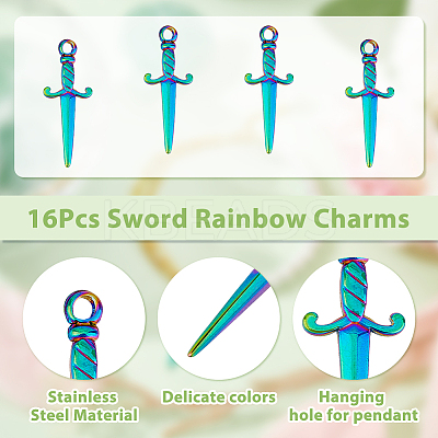 16Pcs Ion Plating(IP) 201 Stainless Steel Pendants STAS-DC0014-69-1