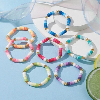 7Pcs 7 Color Polymer Clay Heishi Surfer Stretch Bracelets Set BJEW-JB09644-02-1