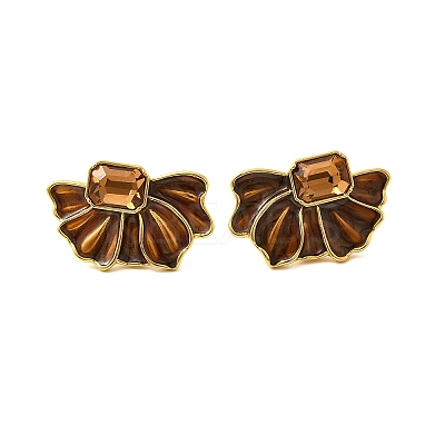 Brass Enamel Stud Earrings EJEW-B120-01G-01-1