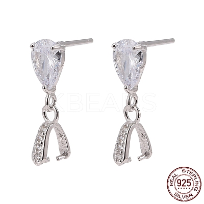 Anti-Tarnish Rhodium Plated 925 Sterling Silver Dangle Stud Earing Settings STER-K038-008P-1