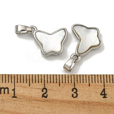 Rack Plating Brass Pave Natural White Shell Butterfly Charms KK-U025-01P-01-1