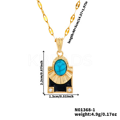 Brass Clear Cubic Zirconia and Black Enamel Rectangle with Oval Pendant Necklaces for Daily Wear AY5004-1-1