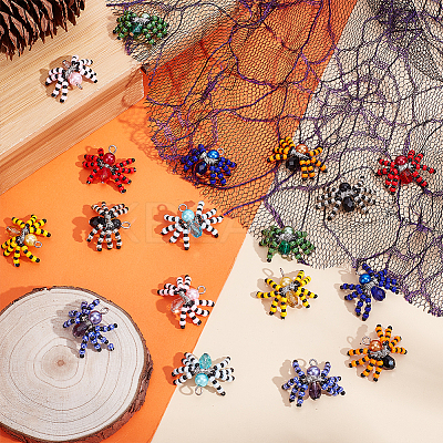 18Pcs 9 Colors Glass Pendants PALLOY-WR00004-1