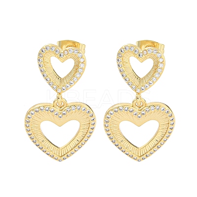 Hollow Heart Brass Pave Clear Cubic Zirconia Dangle Stud Earrings EJEW-M258-26G-1