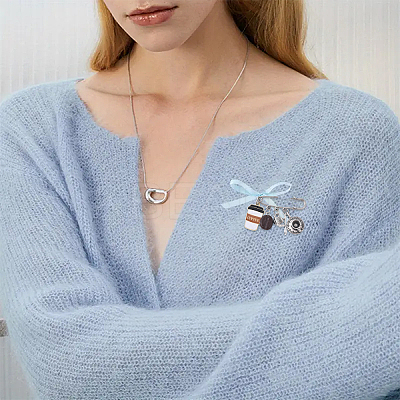 Coffee 304 Stainless Steel Brooch JEWB-YW00002-1