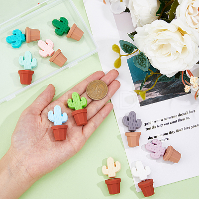 10 Sets 10 Colors Cactus & Potted Plants Food Grade Eco-Friendly Silicone Focal Beads SIL-DC0001-22-1